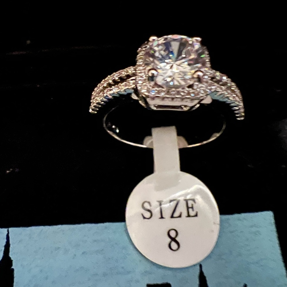 18K White Gold Plated Double Row Princess Ring $18